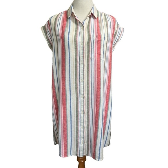 Old Navy Striped Linen-blend Shirt Dress Size Medium - Picture 1 of 9